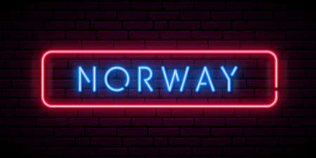 Norway neon signboard. Bright light banner. Stock vector illustration.のイラスト素材