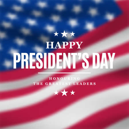 Happy President's day festive banner on blurred us flag background. Design template for Poster, Greeting Card, post. Stock vector illustration.のイラスト素材