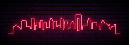 Red neon skyline of Benidorm. Bright Benidorm City long banner. Vector illustration.のイラスト素材