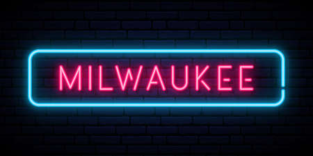 Milwaukee neon signboard. Bright light banner. Stock vector illustration.のイラスト素材