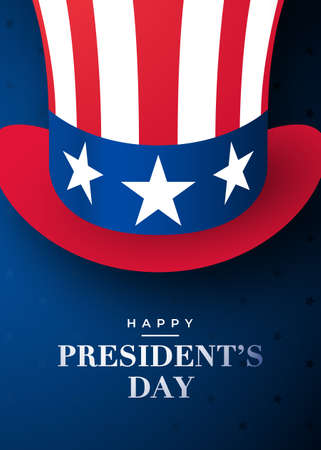 Happy President's day poster. Design with uncle Sam hat. National holiday in the USA. Stock vector banner.のイラスト素材