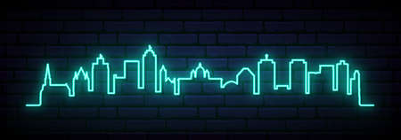 Blue neon skyline of Syracuse. Bright Syracuse City long banner. Vector illustration.のイラスト素材