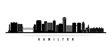 Hamilton skyline horizontal banner. Black and white silhouette of Hamilton, Canada. Vector template for your design.のイラスト素材