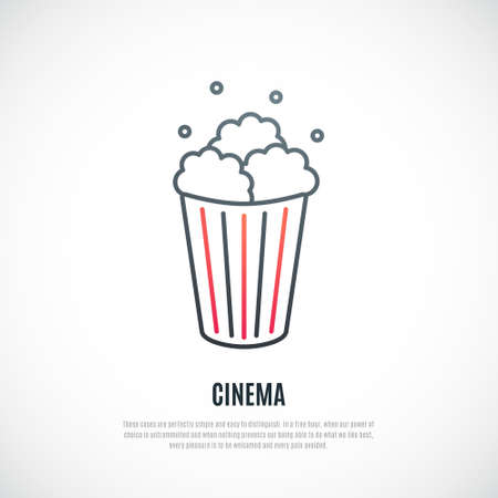 Popcorn line icon isolated on white background. Popular snack food. Striped paper bag with popcorn. Vector illustration.のイラスト素材
