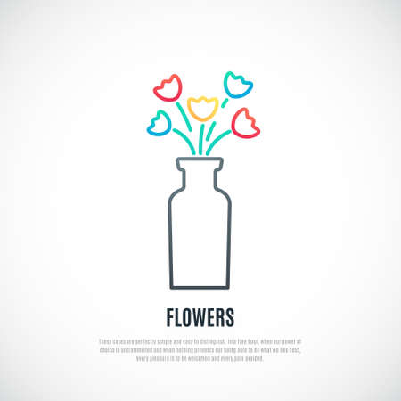 Flowers in vase isolated on white background. decorative flowers design. vector illustration.のイラスト素材
