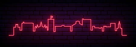 Red neon skyline of Lafayette. Bright Lafayette City long banner. vector illustration.のイラスト素材