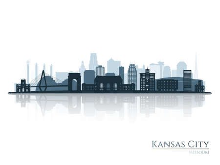 Kansas City skyline silhouette with reflection. Landscape Kansas City, Missouri. vector illustration.のイラスト素材