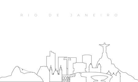 Outline Rio de Janeiro skyline. Trendy template with Rio city buildings and landmarks in line style. Stock vector design.のイラスト素材