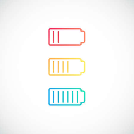 Set of battery with different levels of charge. battery indicator. charging sign. vector illustration.のイラスト素材