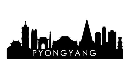 Pyongyang skyline silhouette. Black Pyongyang city design isolated on white background.のイラスト素材
