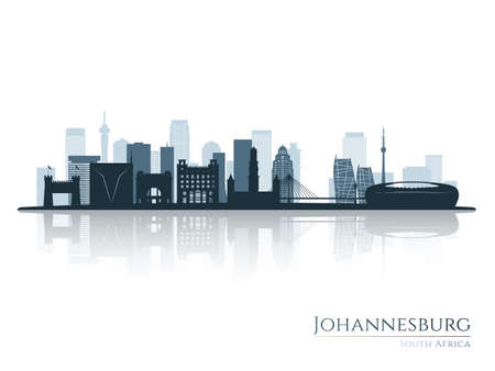 Johannesburg skyline silhouette with reflection. Landscape Johannesburg, South Africa. vector illustration.のイラスト素材