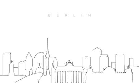 Outline Berlin skyline. Trendy template with Berlin city buildings and landmarks in line style. Stock vector design.のイラスト素材