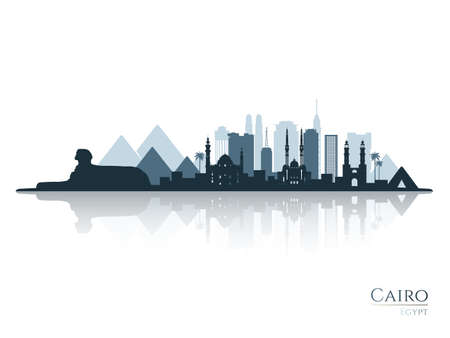 Cairo skyline silhouette with reflection. Landscape Cairo, Egypt. vector illustration.のイラスト素材