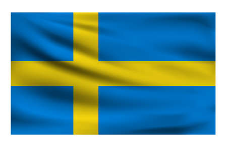 Realistic National flag of Sweden. Current state flag made of fabric. Vector illustration of lying wavy cloth in national colors of Sweden.のイラスト素材
