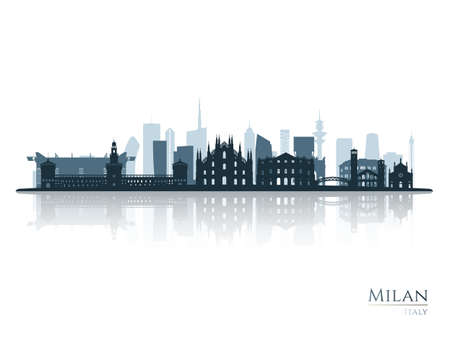 Milan skyline silhouette with reflection. Landscape Milan, Italy. vector illustration.のイラスト素材