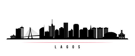Lagos skyline horizontal banner. Black and white silhouette of Lagos, Nigeria. vector template for your design.のイラスト素材