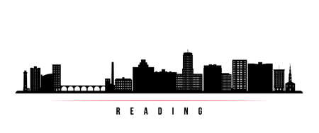 Reading skyline horizontal banner. Black and white silhouette of Reading, Pennsylvania. vector template for your design.のイラスト素材