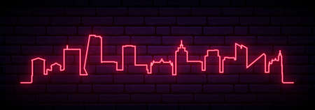 Red neon skyline of Ljubljana. Bright Ljubljana City long banner. vector illustration.のイラスト素材