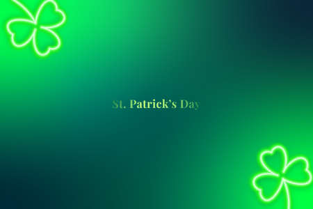 Happy Saint Patricks Day banner. Minimalist gradient green background with neon shamrocks. Green vector backdrop.のイラスト素材