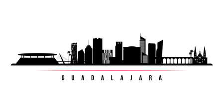 Guadalajara skyline horizontal banner. Black and white silhouette of Guadalajara, Mexico. vector template for your design.のイラスト素材