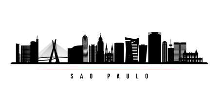 Sao Paulo skyline horizontal banner. Black and white silhouette of Sao Paulo, Brazil. vector template for your design.のイラスト素材