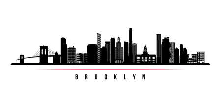 Brooklyn skyline horizontal banner. Black and white silhouette of Brooklyn, NYC. vector template for your design.のイラスト素材