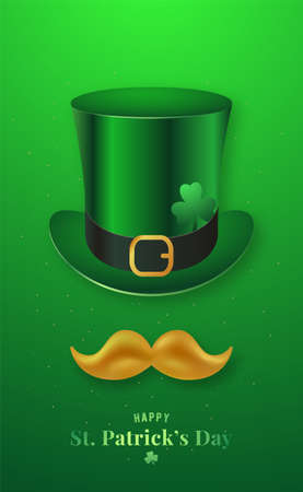happy st. Patrick's Day design with traditional ireland green bowler hat and mustache. Vector template for greeting card, flyers or posters.のイラスト素材