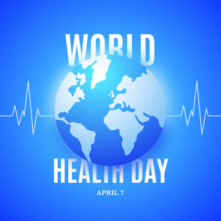 World Health Day banner with planet Earth shape and heartbeat line. 7th April global health awareness day. Vector healthcare design.のイラスト素材