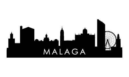 Malaga skyline silhouette. Black Malaga city design isolated on white background.のイラスト素材