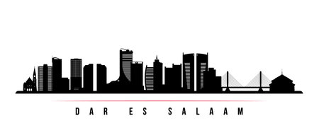 Dar es Salaam skyline horizontal banner. Black and white silhouette of Dar es Salaam, Tanzania. vector template for your design.のイラスト素材