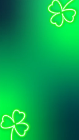 Trendy vertical design template for St. Patrick's Day. Minimalist vector banner with glowing neon shamrocks.のイラスト素材