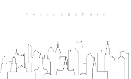 Outline Philadelphia skyline. Trendy template with Philadelphia city buildings and landmarks in line style. Stock vector design.のイラスト素材