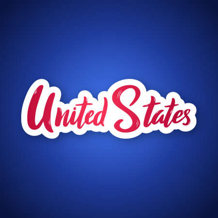 United States - hand drawn lettering phrase. Sticker with lettering in paper cut style. vector illustration.のイラスト素材