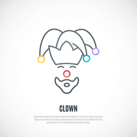 Funny clown icon isolated on white background. Clown emblem in line style. vector illustration.のイラスト素材