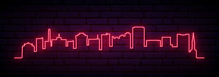 Red neon skyline of Utica. Bright Utica City long banner. vector illustration.のイラスト素材