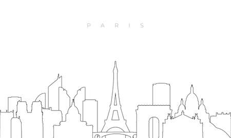 Outline Paris skyline. Trendy template with Paris city buildings and landmarks in line style. Stock vector design.のイラスト素材
