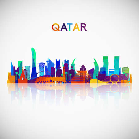 Qatar skyline silhouette in colorful geometric style. Symbol for your design. vector illustration.のイラスト素材