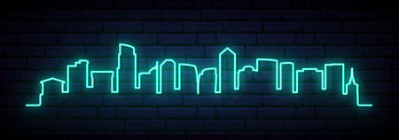 Blue neon skyline of Arlington, Virginia. Bright Arlington City long banner. vector illustration.のイラスト素材