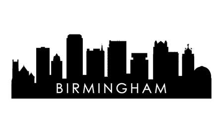 Birmingham skyline silhouette. Black Birmingham, Alabama city design isolated on white background.のイラスト素材