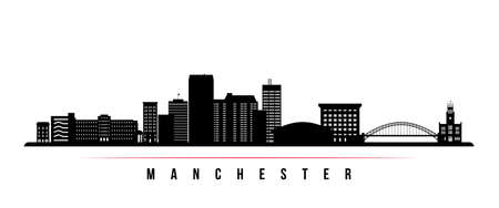 Manchester skyline horizontal banner. Black and white silhouette of Manchester, New Hampshire. vector template for your design.のイラスト素材