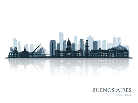 Buenos Aires skyline silhouette with reflection. Landscape Buenos Aires, Argentina. vector illustration.のイラスト素材