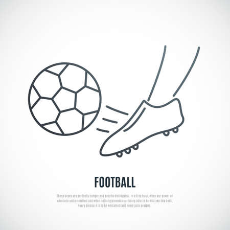 Football game line icon. Soccer player kicking the ball. Sports vector illustration.のイラスト素材
