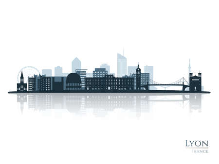 Lyon skyline silhouette with reflection. Landscape Lyon, France. vector illustration.のイラスト素材