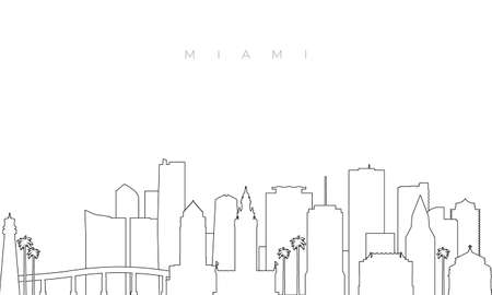 Outline Miami skyline. Trendy template with Miami city buildings and landmarks in line style. Stock vector design.のイラスト素材