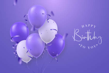 happy birthday banner. Realistic 3d balloons filled with helium on very peri background. Vector template for invitations, postcard, greeting cards.のイラスト素材