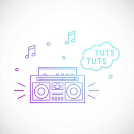 Retro radio tape recorder. nightclub disco icon. Vector music emblem.のイラスト素材