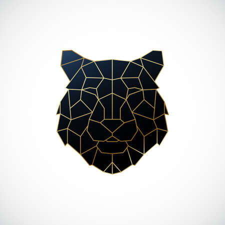 Geometric tiger head illustration. Golden Polygonal tiger emblem isolated on white background.のイラスト素材