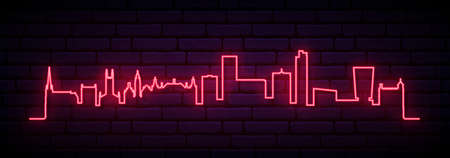 Red neon skyline of Sheffield. Bright Sheffield City long banner. vector illustration.のイラスト素材