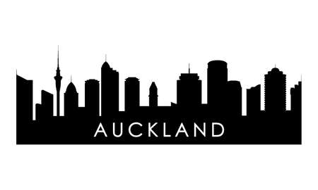 Auckland skyline silhouette. Black Auckland city design isolated on white background.のイラスト素材