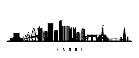 Hanoi skyline horizontal banner. Black and white silhouette of Hanoi, Vietnam. vector template for your design.のイラスト素材